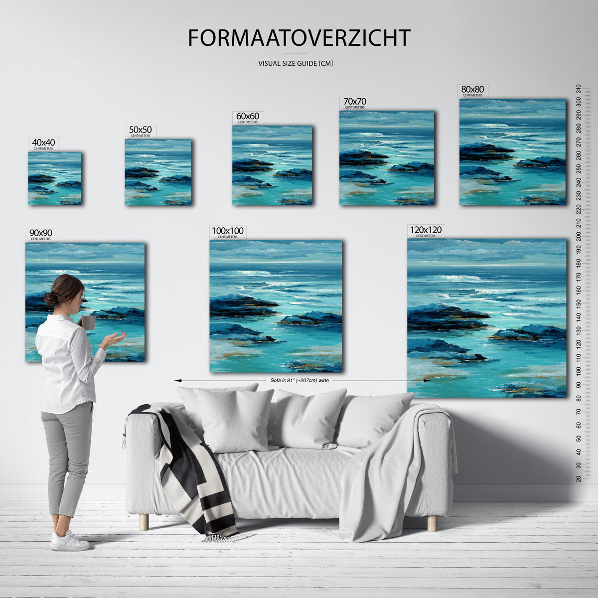 Golvende zee – vierkante muurposter met abstracte vormen