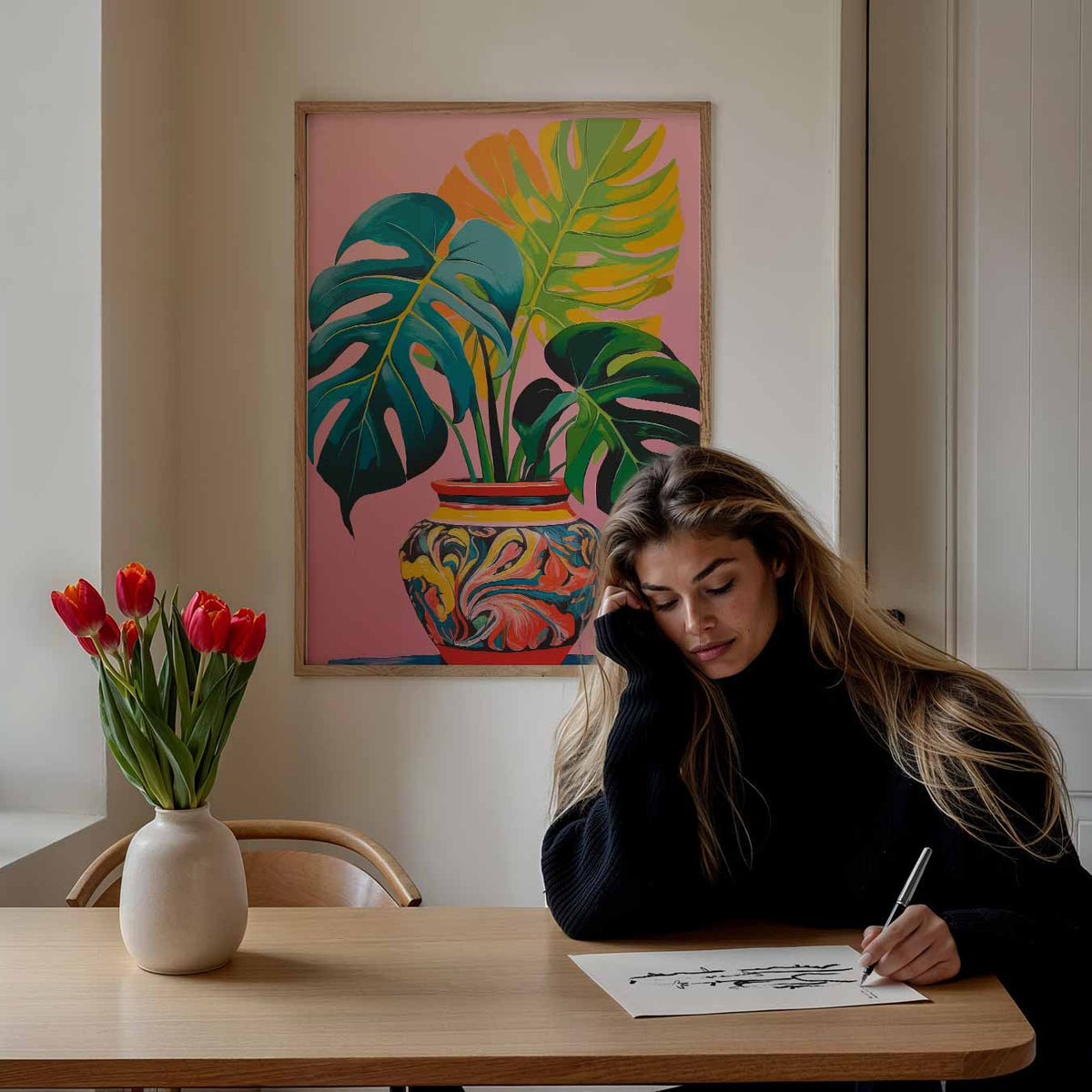 Stijlvolle Tropische Kunstposter – staande muurposter met zomerse uitstraling