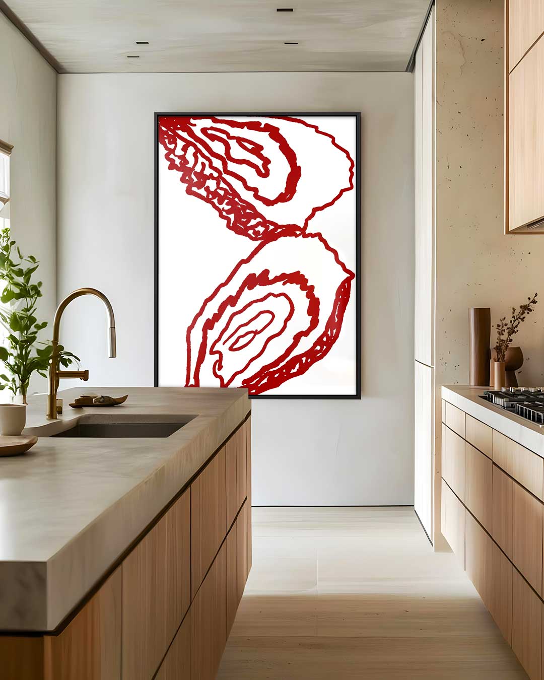 Rode Oester Lijnen – staand kunstwerk voor modern interieur