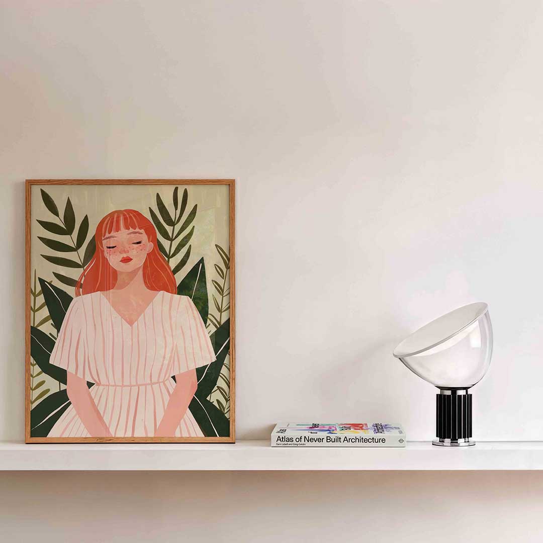 Vrouw met rode haren – kleurrijke illustratie als portret poster