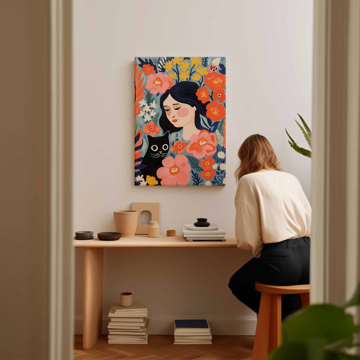 Bloemendroom met Kat – plexiglas kunstwerk als wanddecoratie