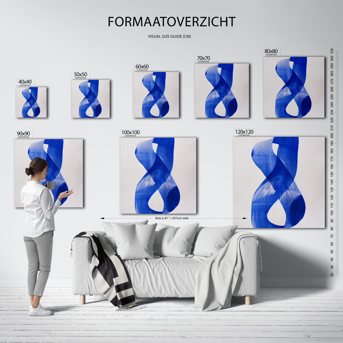 Abstracte blauwe vorm – vierkante muurposter met kunst en design
