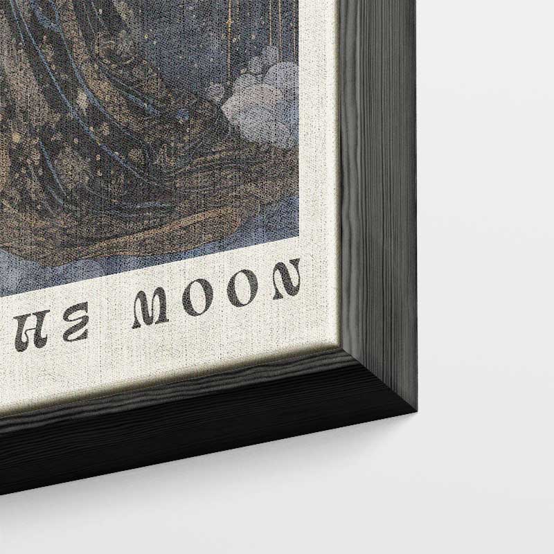 Mystieke Zon en Maan Vrouw – kunstwerk met zwarte baklijst
