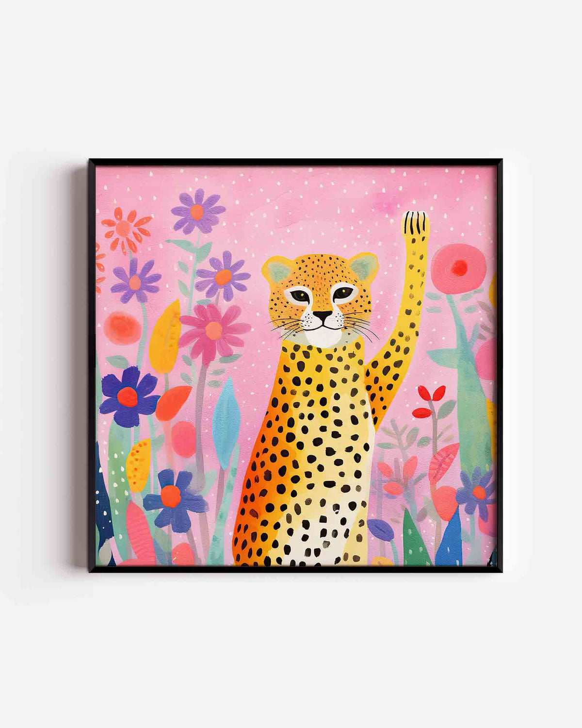 Luipaard en bloemen – vierkante kinderposter als wanddecoratie
