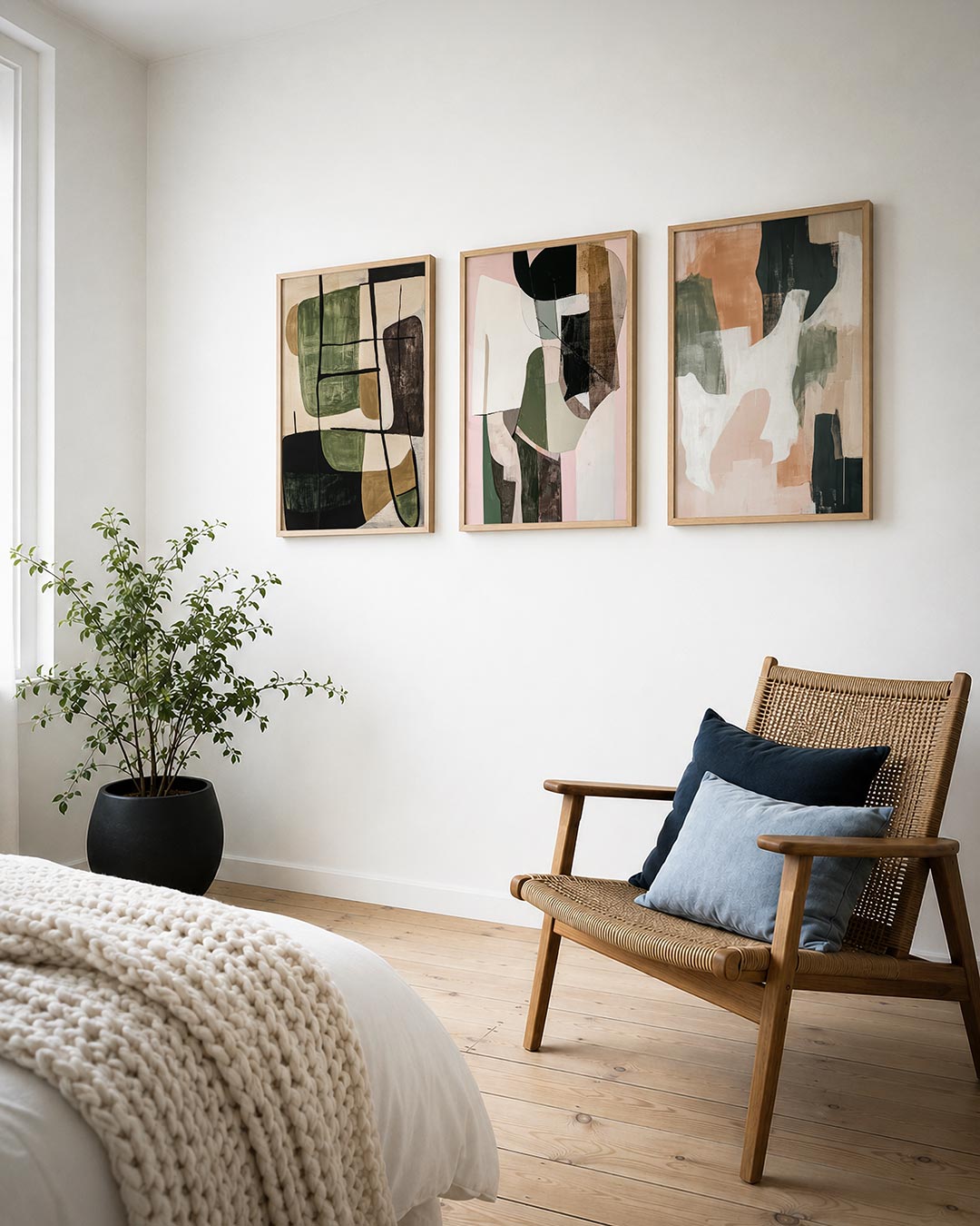 Vorm en kleurenspel posterset – detailweergave – deze driedelige postercombinatie toont een speels