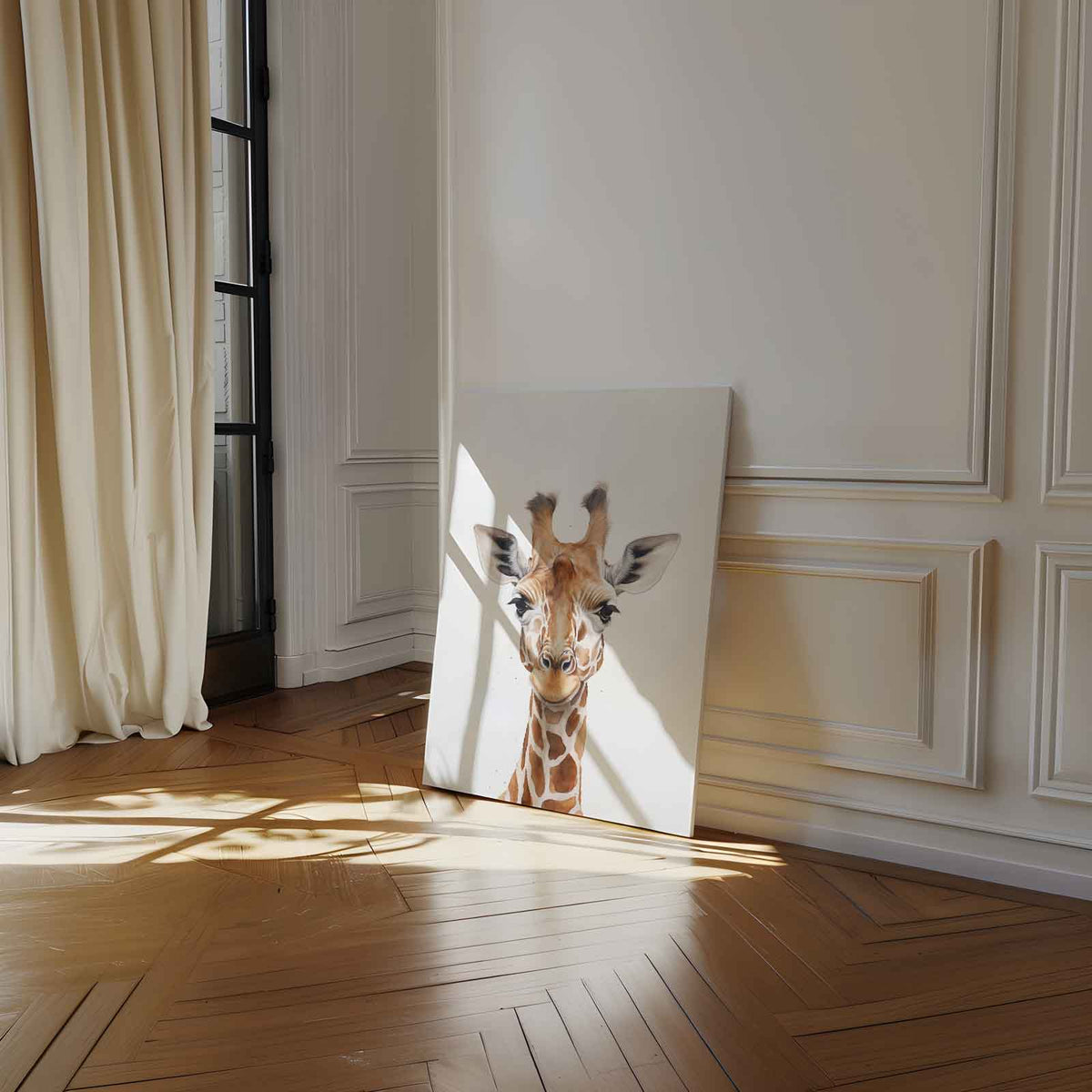 Vrolijke Giraffe Portret – staand kunstwerk voor modern interieur