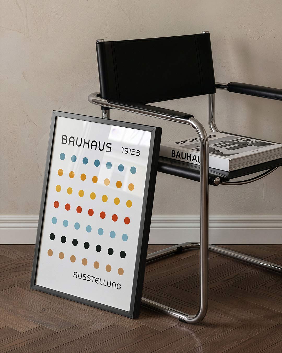 Cirkelritme en tekst – staande Bauhaus poster voor aan de muur