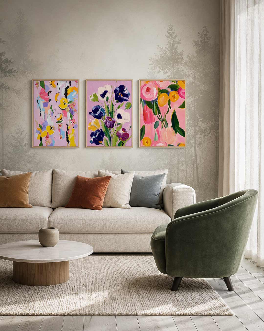 Kleurrijke vormenmix driedelige posterset – deze posterset in drie delen toont een speelse mix van