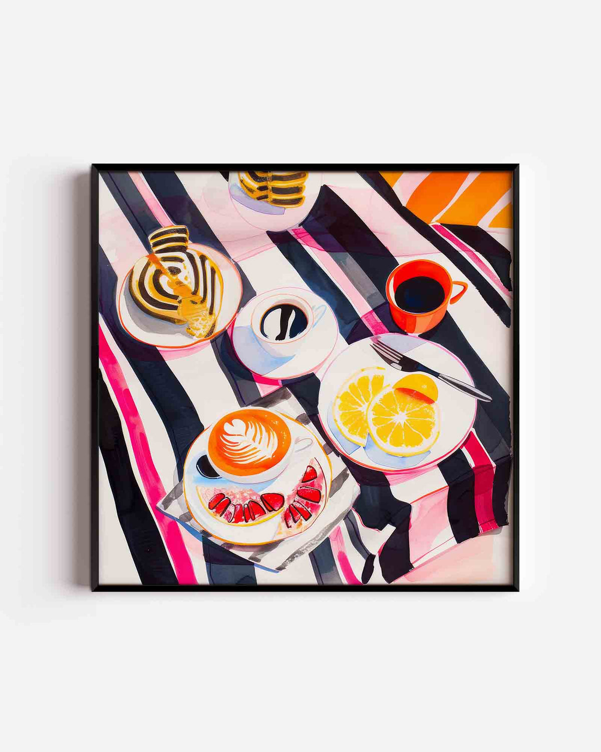 Ontbijt met koffie en fruit – keuken vierkante poster als wanddecoratie
