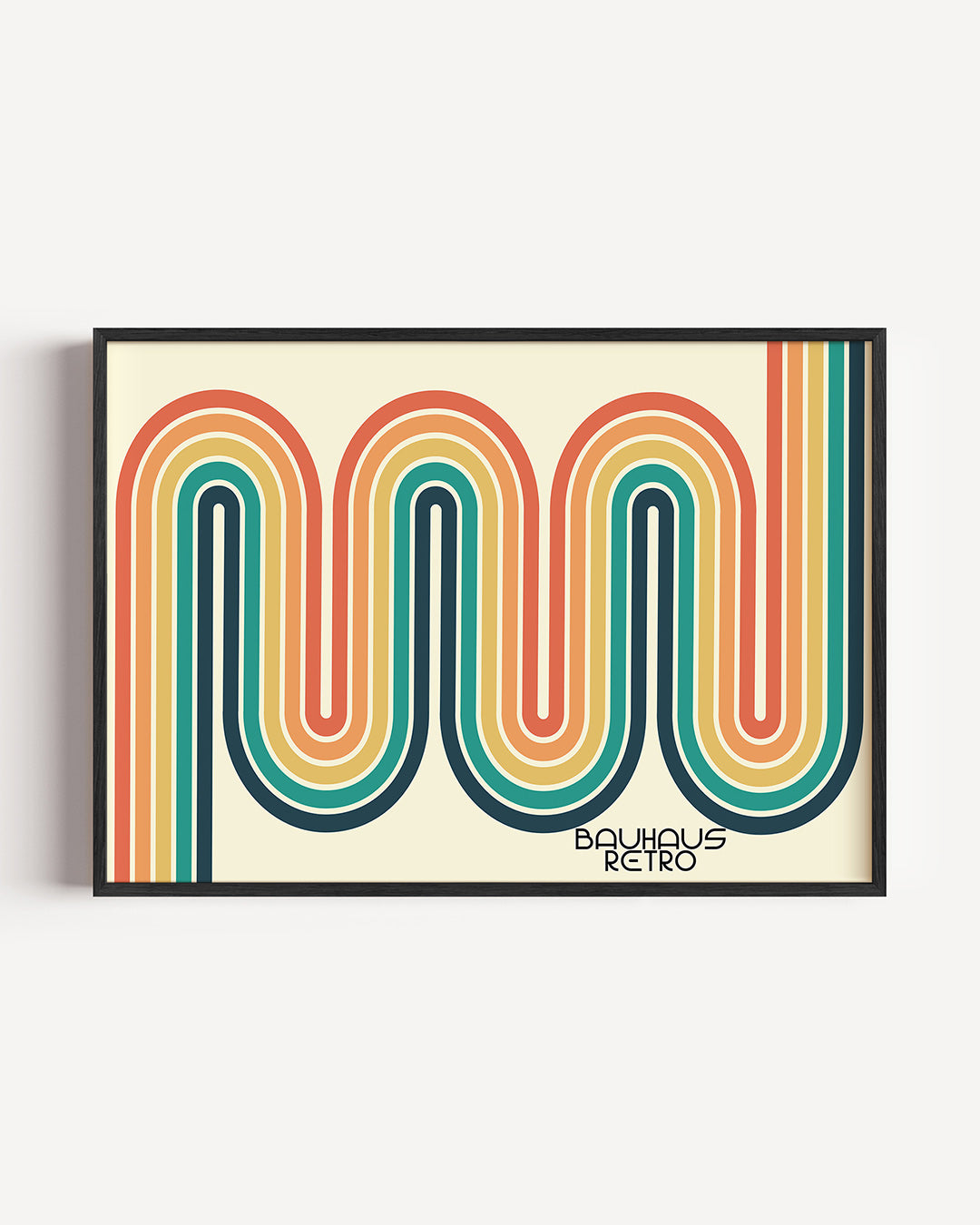 Kleurrijke lijnenspel – liggende Bauhaus poster als wanddecoratie