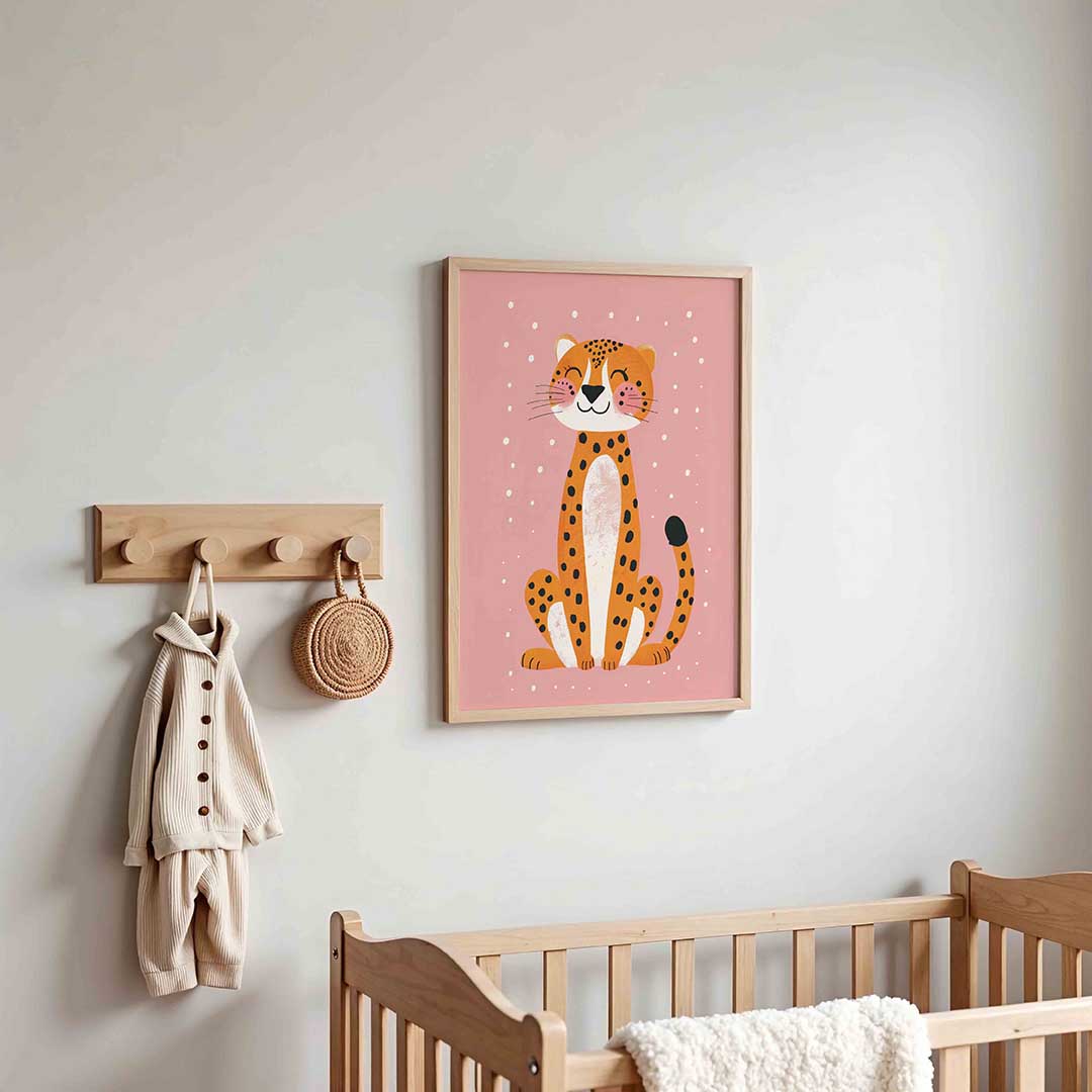 Lachende luipaard – kinderposter in staand formaat