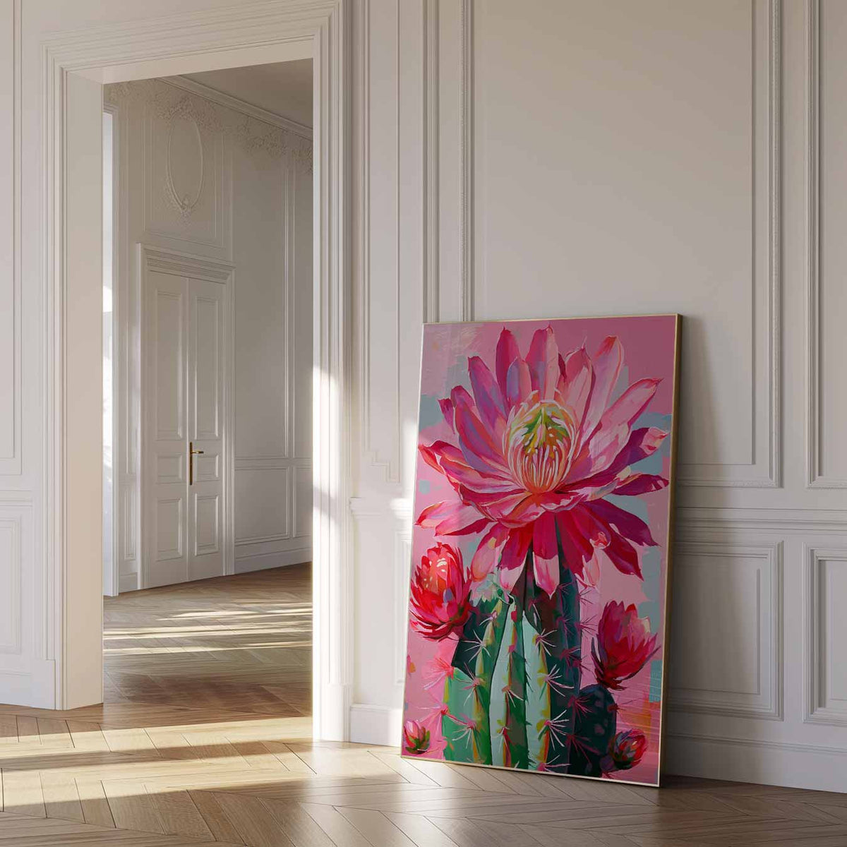 Bloeiende Cactus Kunstposter – paas poster als vrolijke staande wanddecoratie