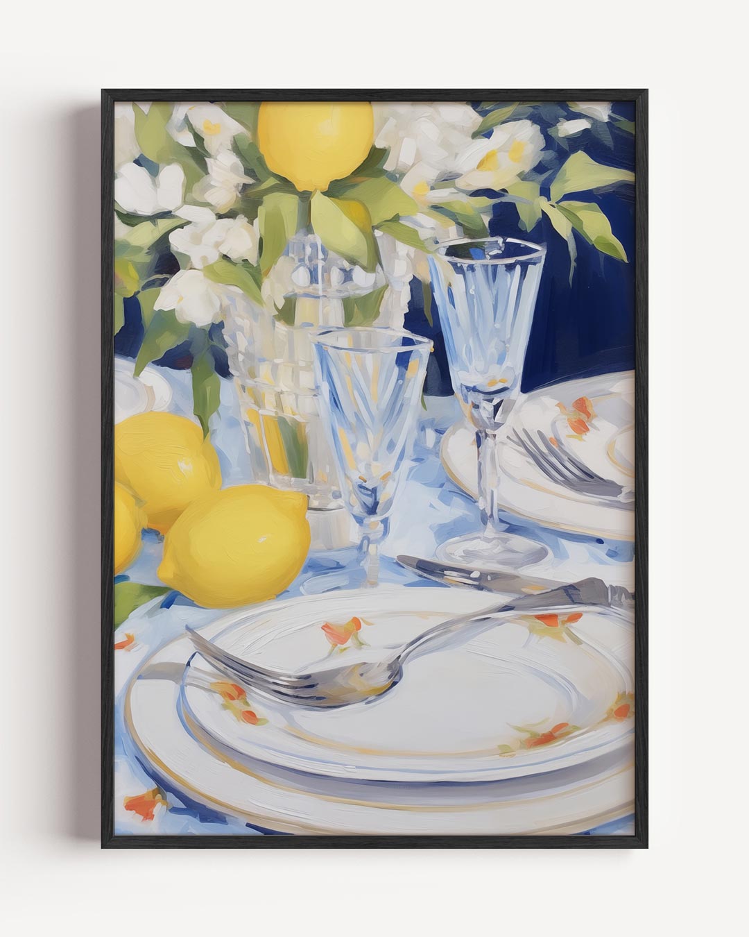 Zomers Tafeldecor met Citroenen – keuken portret poster als wanddecoratie