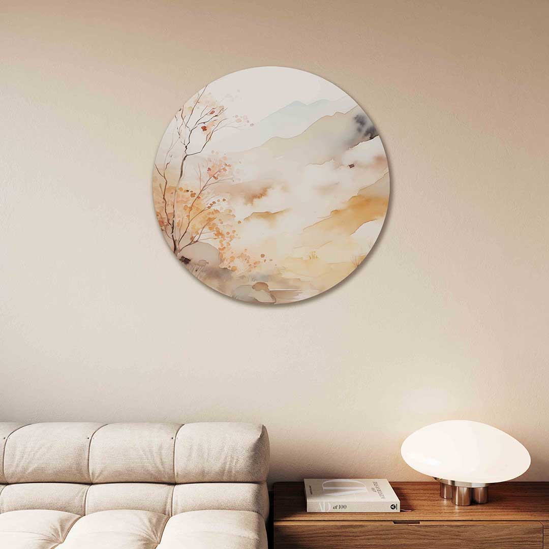 Landschap met boom – kleurrijke Pop Art muurcirkel voor aan de muur