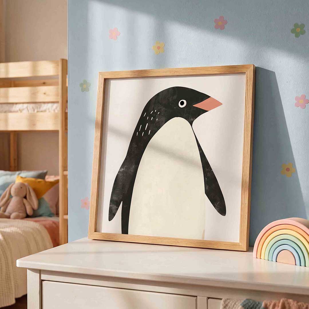 Pinguïn – speelse wandkunst als vierkante kinderposter