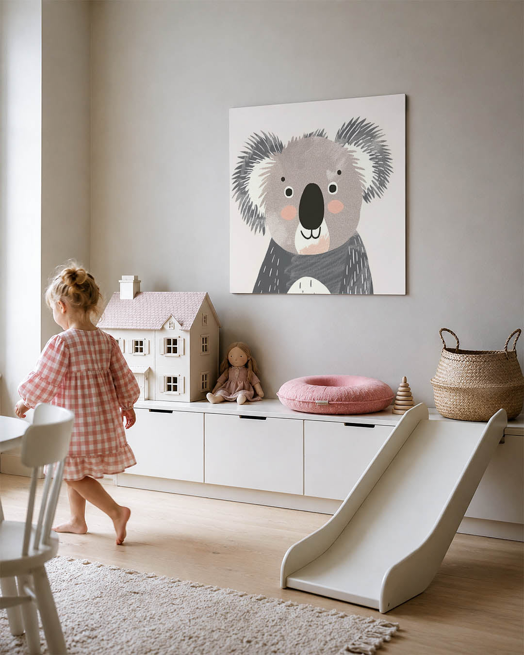 Koala illustratie kunstwerk – tweede productweergave – dit kunstwerk toont een schattige koala met eenvoudige vormen en