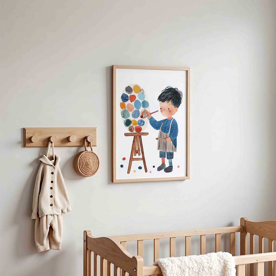 Jongetje met schilderspalet – kinderposter in staand formaat