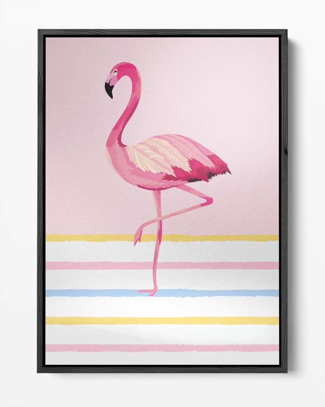 Stijlvolle Flamingo op Strepen – portret kunstwerk als wanddecoratie