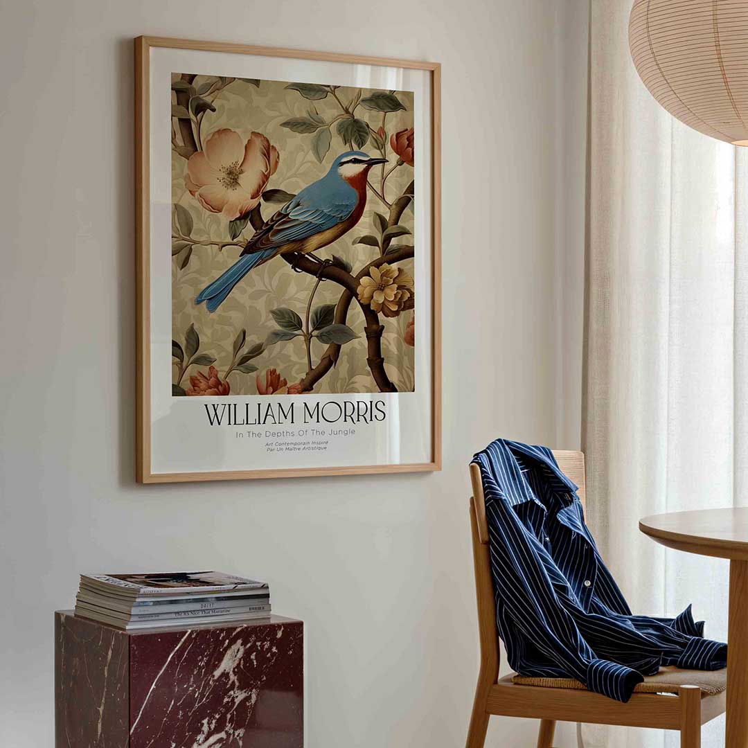 Vogel en bloemen – William Morris poster in staand formaat