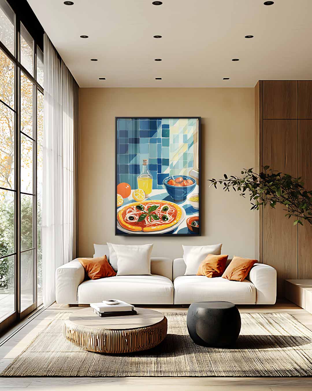 Mediterrane Ontbijt Scène – plexiglas wanddecoratie in portret formaat