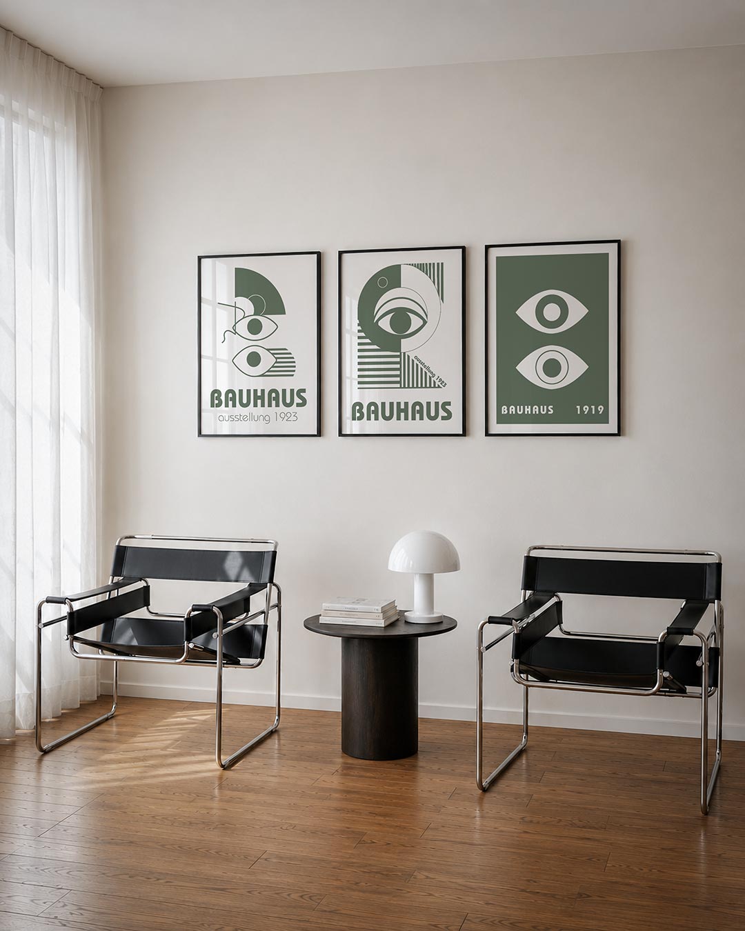Oog en lijnen posterset – tweede productweergave – deze posterset in drie delen toont een spel van ogen en lijnen, met