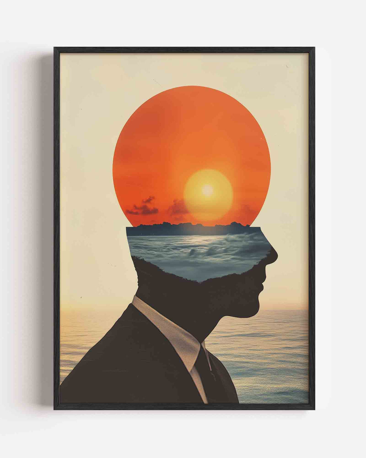 Silhouet met zonsondergang – surrealistische portret poster als wanddecoratie