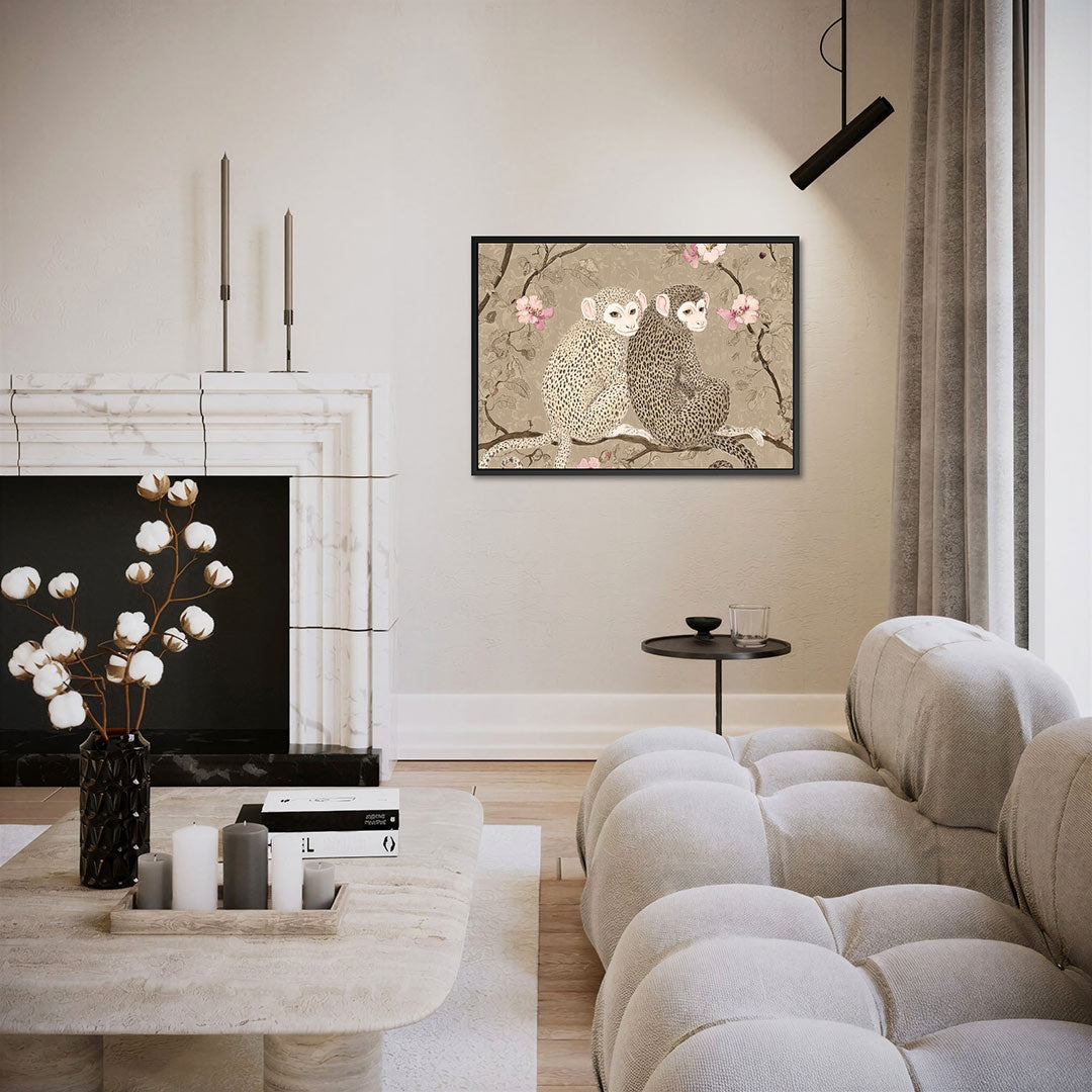 Speelse apen – liggende wanddecoratie