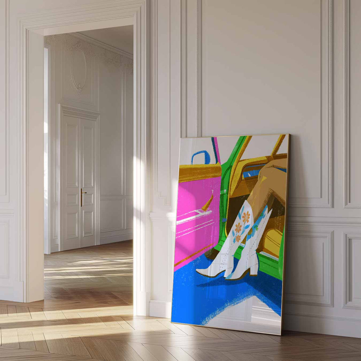 Trendy Retro Boots – paas poster als vrolijke staande wanddecoratie
