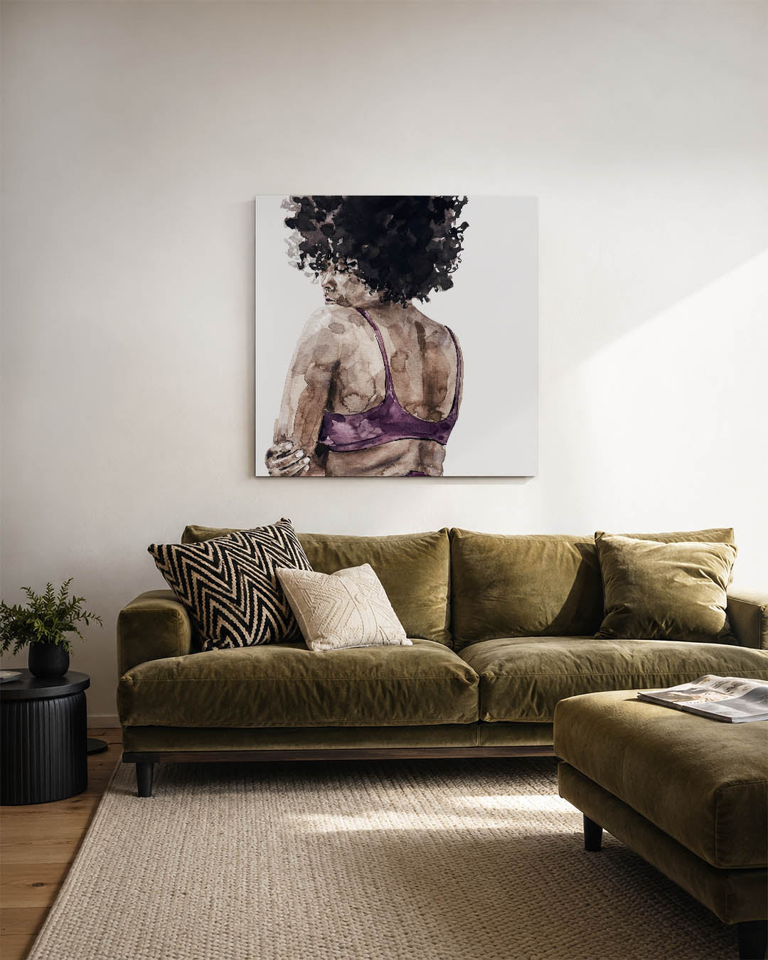 Vrouwelijke silhouet kunstwerk – derde productweergave – dit kunstwerk toont een vrouw van achteren, met een focus op haar