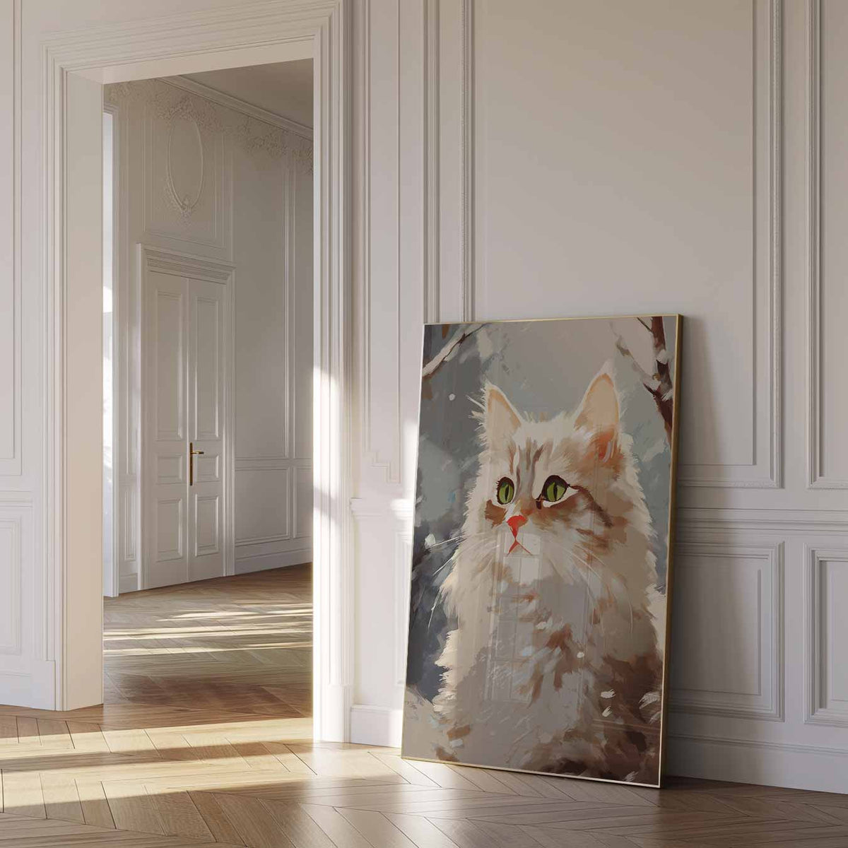Winterse Kat Kunstposter – dierenposter als moderne staande wanddecoratie