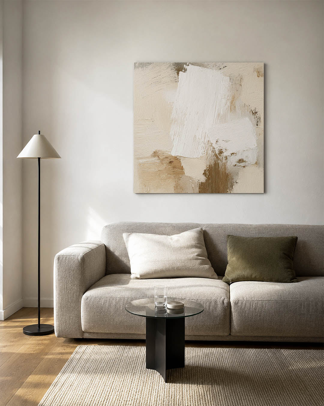 Neutrale vormen kunstwerk – vierkante wanddecoratie – dit kunstwerk toont een spel van lichte en donkere tinten met