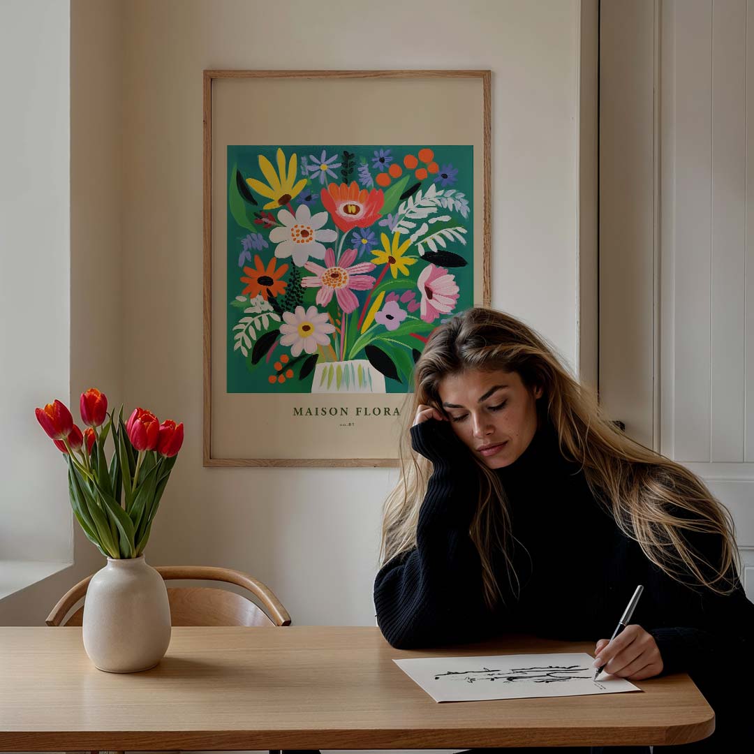 Vrolijke Bloemen Compositie – bloemen poster in staand formaat