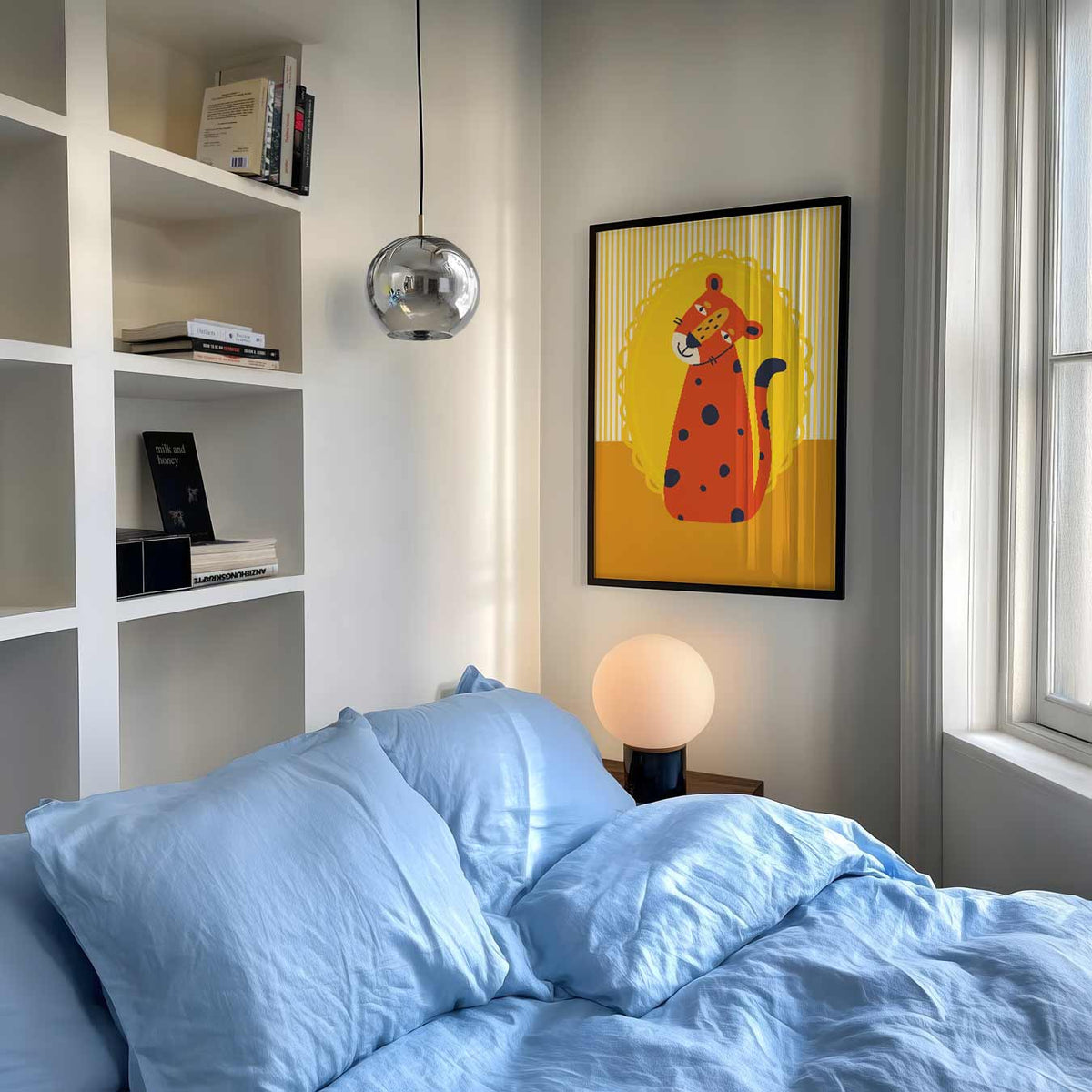Vrolijke Luipaard – speelse wandkunst als portret kinderposter