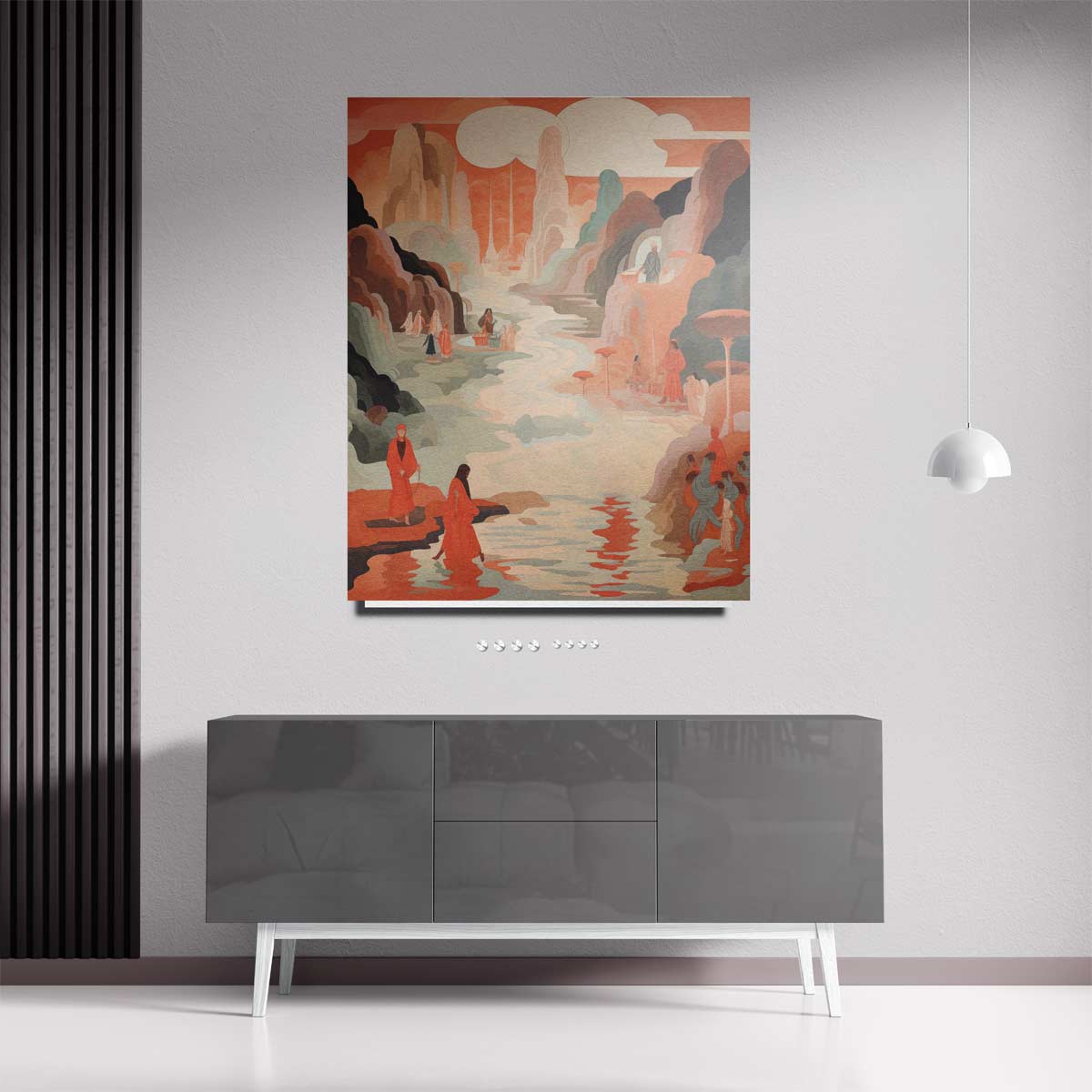 Magisch Landschap in Zachte Tinten – staande wandkunst voor woonkamer of interieur