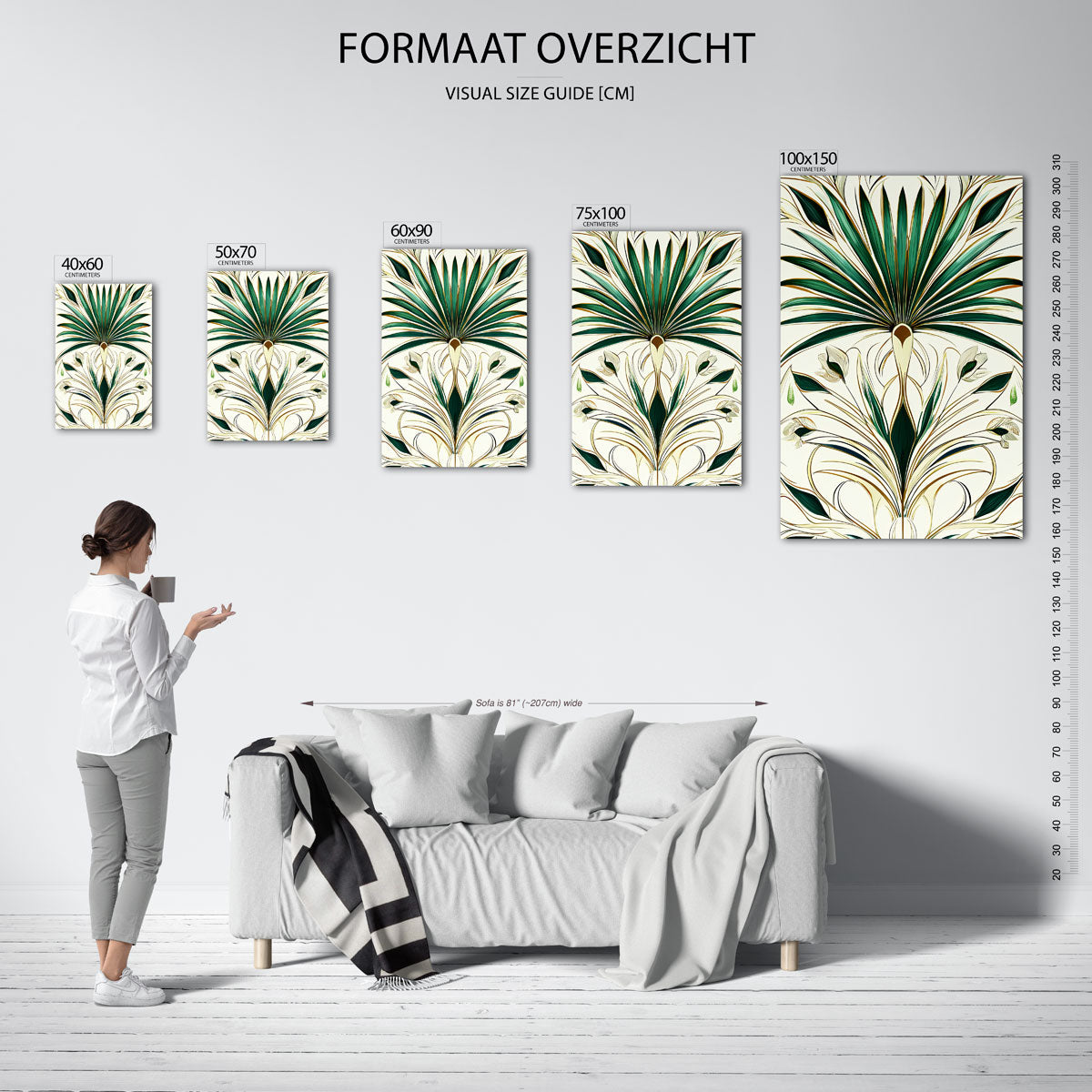 Elegante bladvormen – staand wanddecoratie kunstwerk