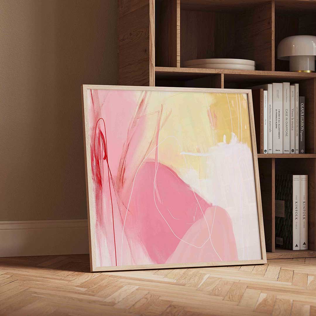Abstracte roze en gele – moderne wandkunst met kleur en vormen als poster