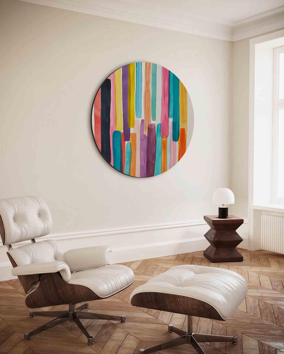 Kleurrijke strepen – moderne ronde wanddecoratie van WallArtistic