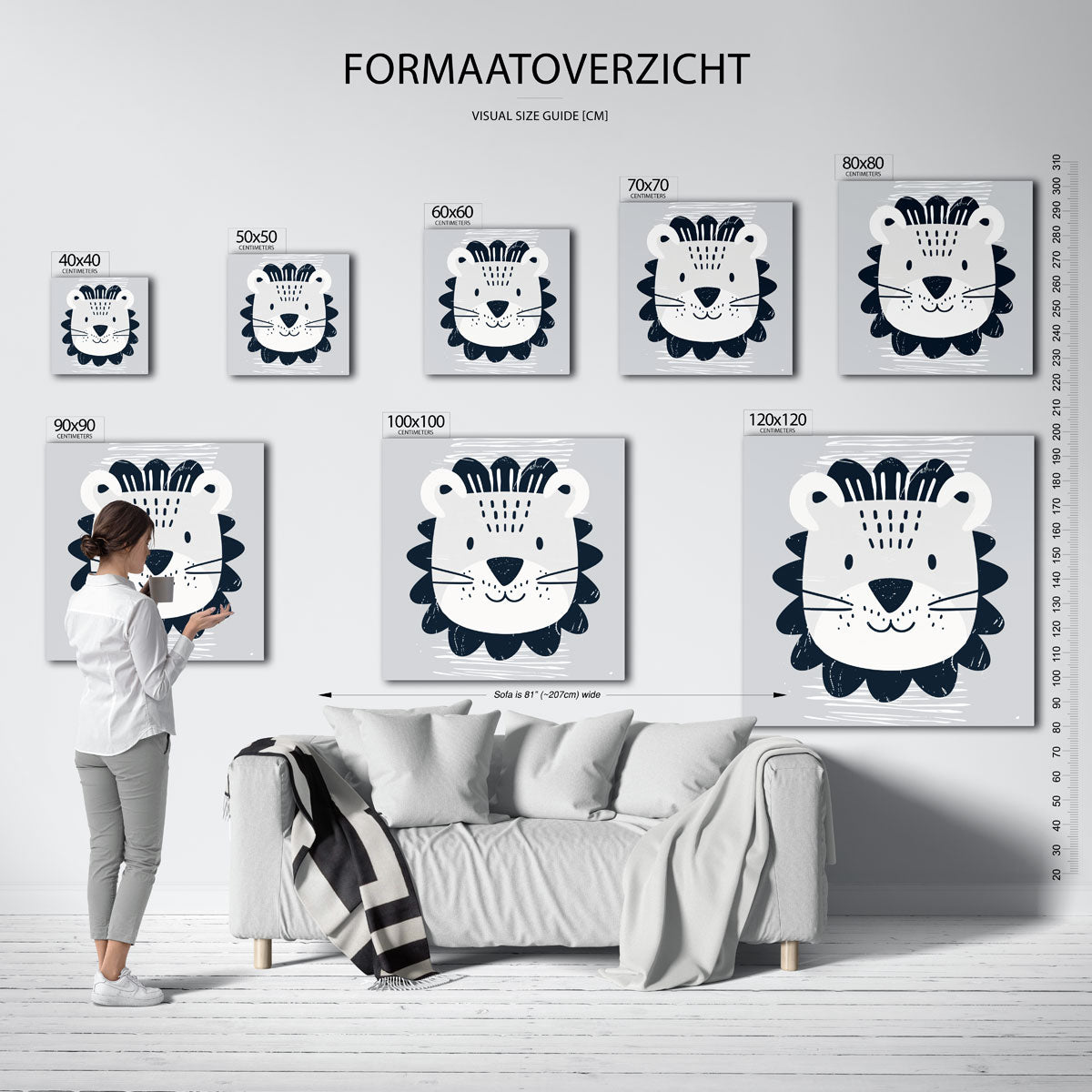 Leeuw gezicht – vierkante muurposter voor de kinderkamer