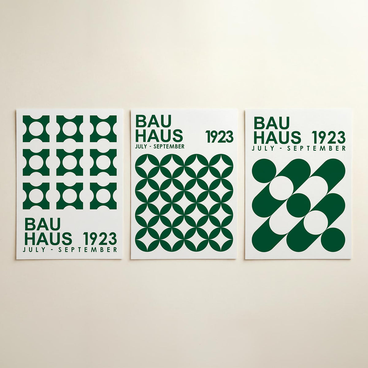 Vormen en patronen posterset – detailweergave – deze posterset in drie delen toont een ritmisch patroon van donkergroene