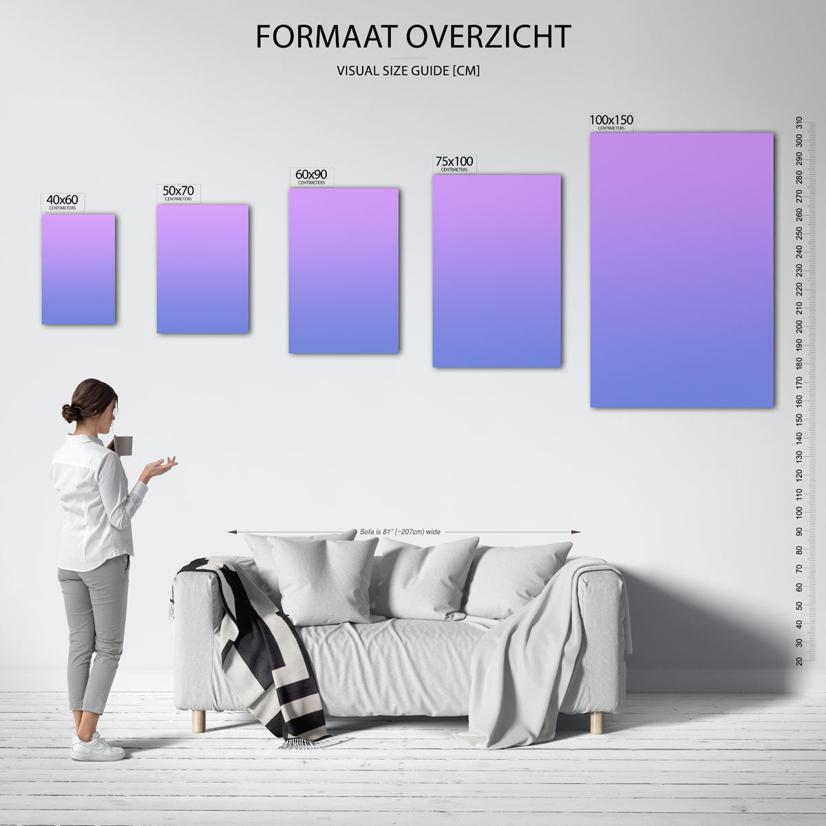 Kleurovergang compositie – moderne staande wandkunst