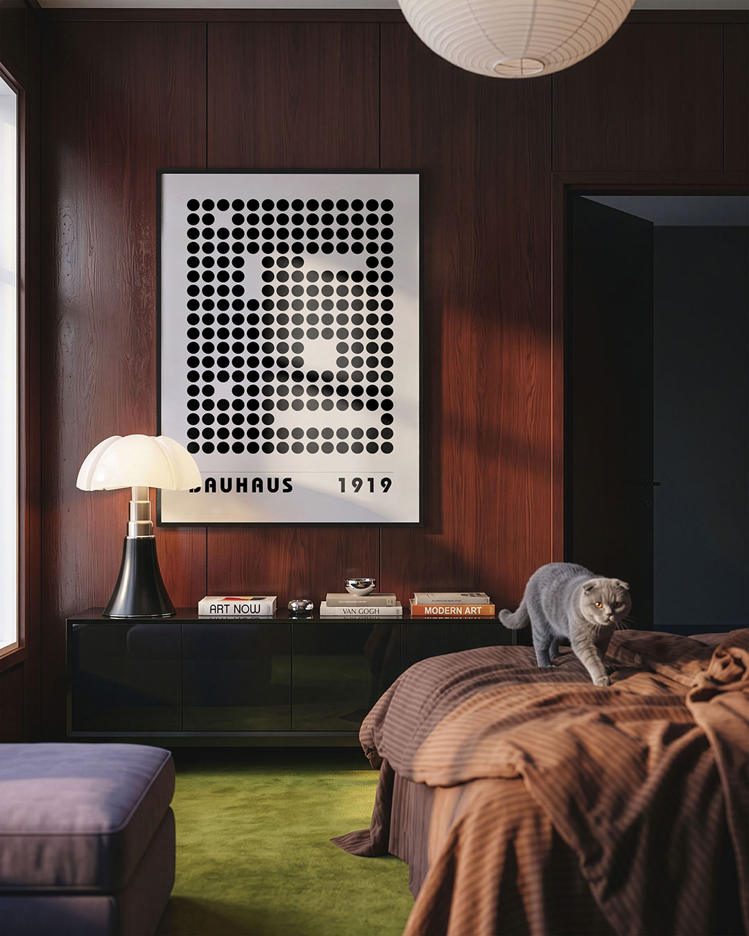Cirkelpatroon en tekst – geometrische Bauhaus poster in staand formaat