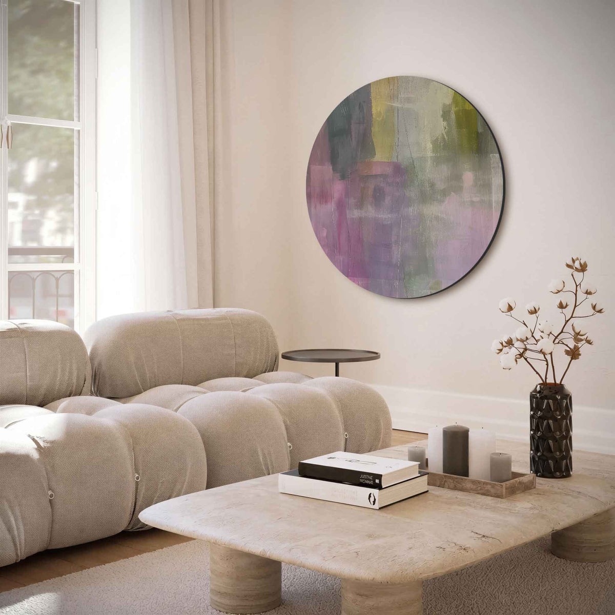 Abstracte kleurencompositie – moderne abstracte muurcirkel voor aan de muur