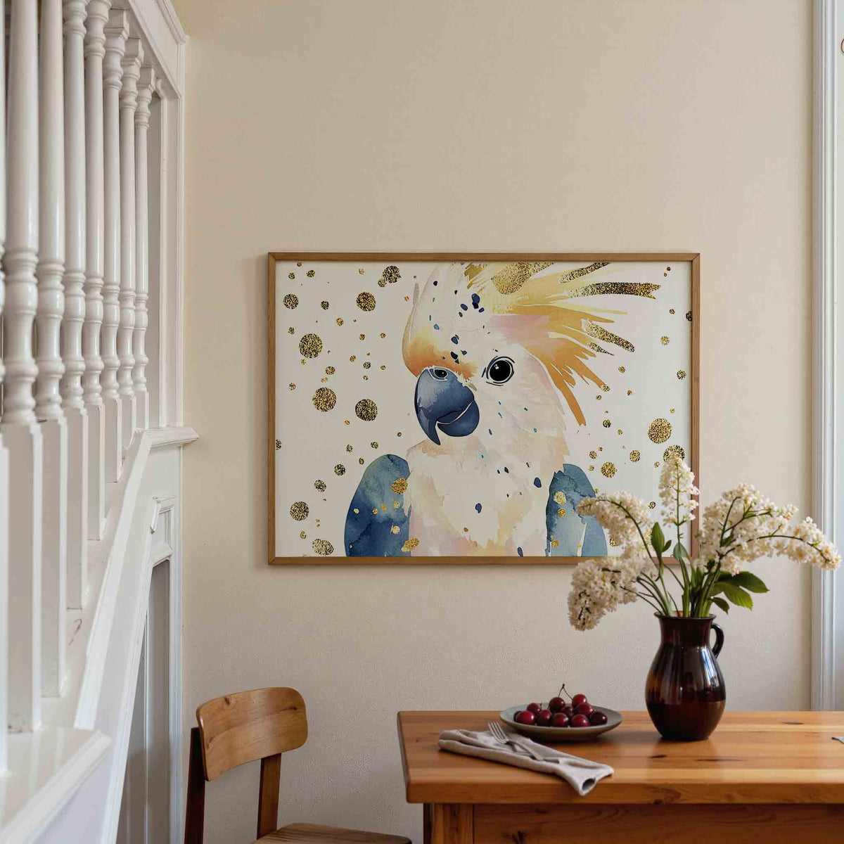 Papegaai met gouden stippen – dieren poster in liggend formaat