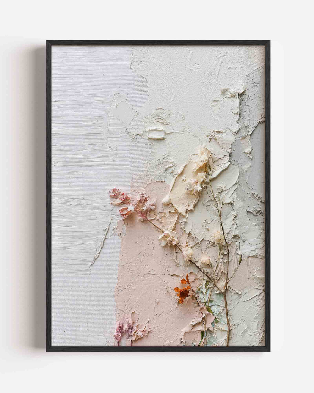 Gedroogde bloemen en textuur – abstracte portret poster als wanddecoratie