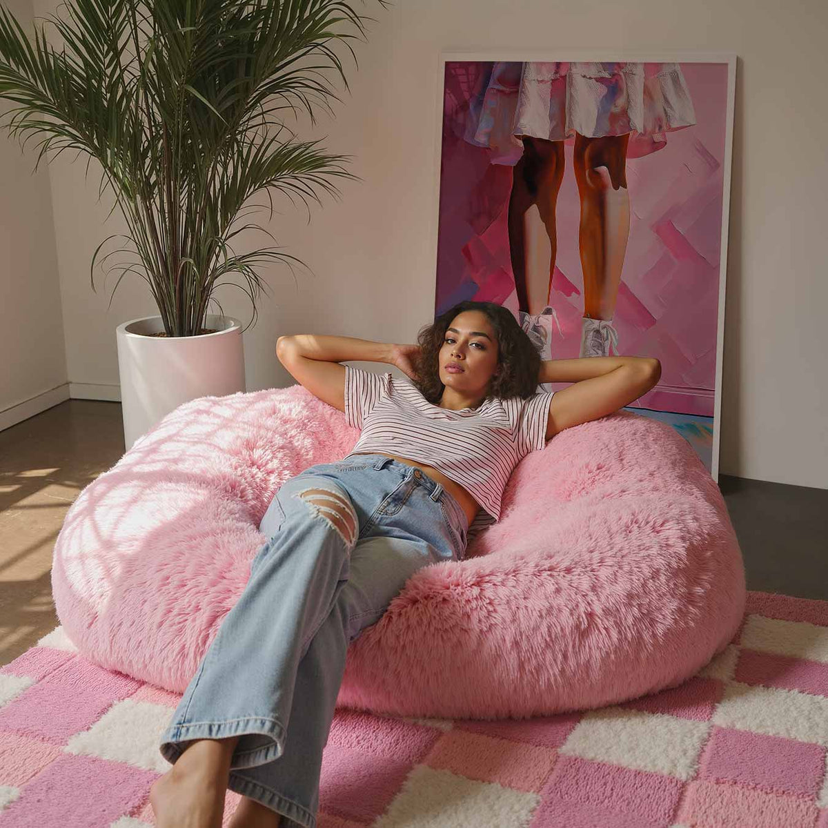 Vrouwelijke Elegantie in Roze – zomerse wandkunst als portret poster