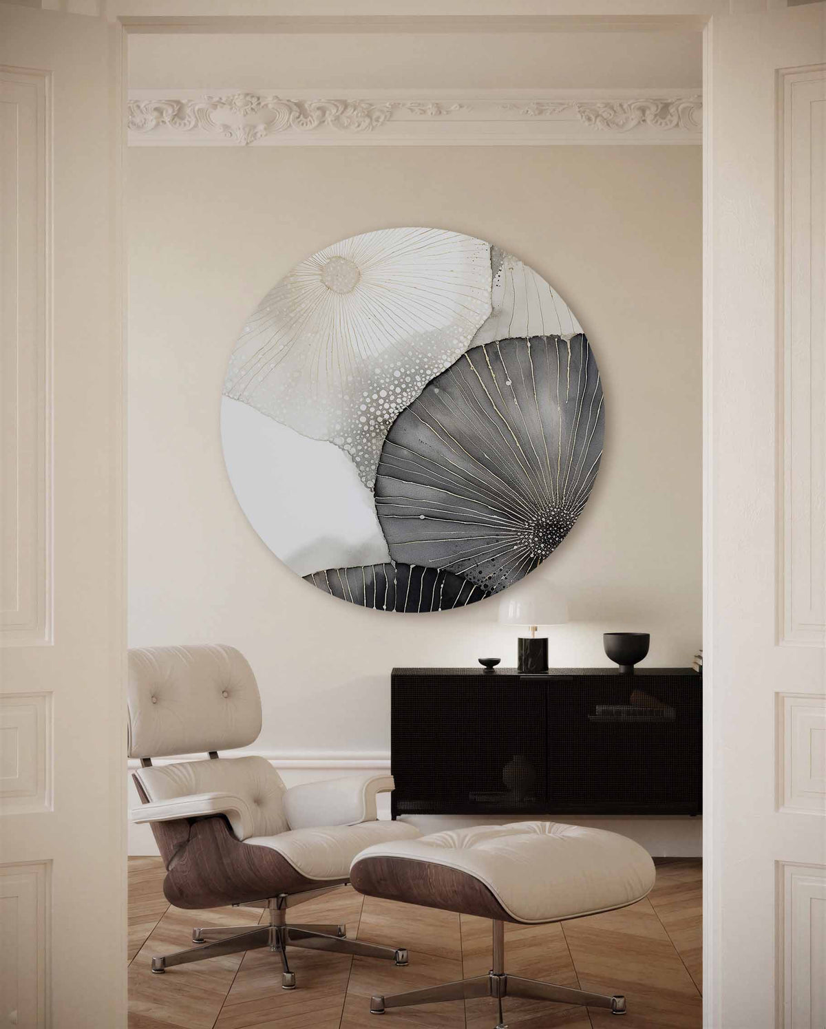 Abstracte vormen – illustratie muurcirkel als ronde muurdecoratie