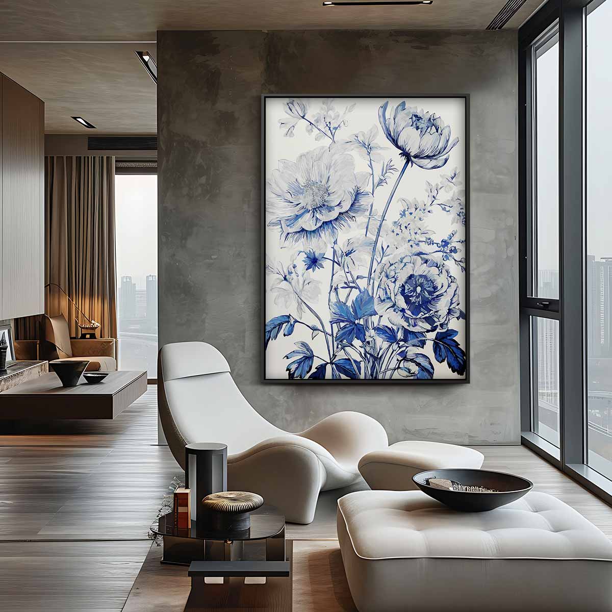 Blauwe Bloemenpracht – canvas kunstwerk als wanddecoratie