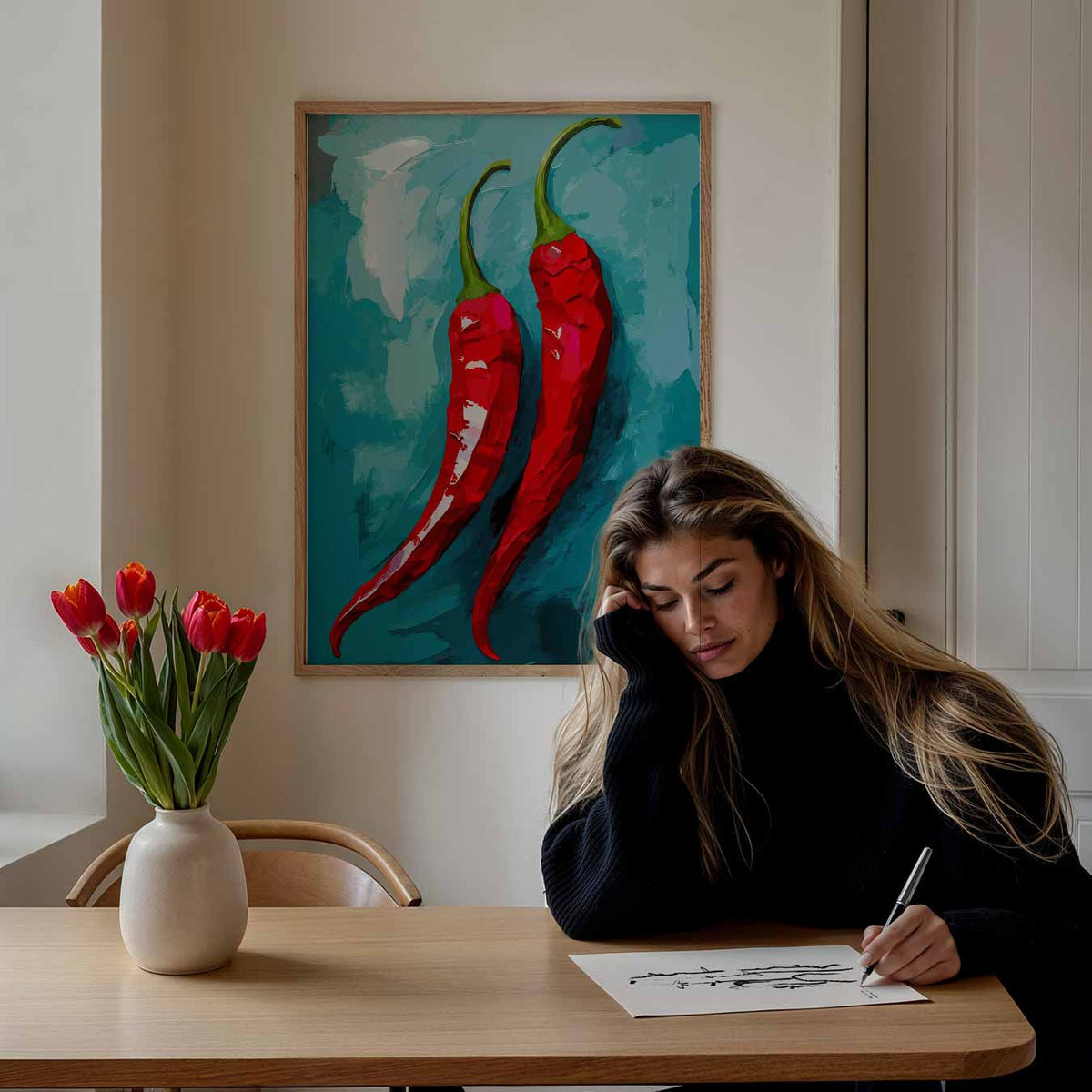 Spicy Red Peppers – keuken poster als sfeervolle staande wanddecoratie