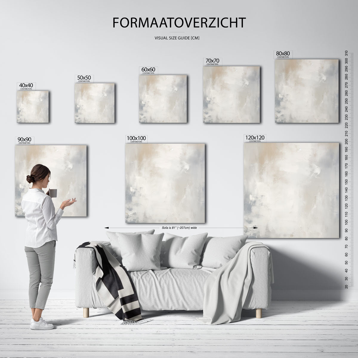 Abstracte beige en grijze – vierkante muurposter met abstracte vormen