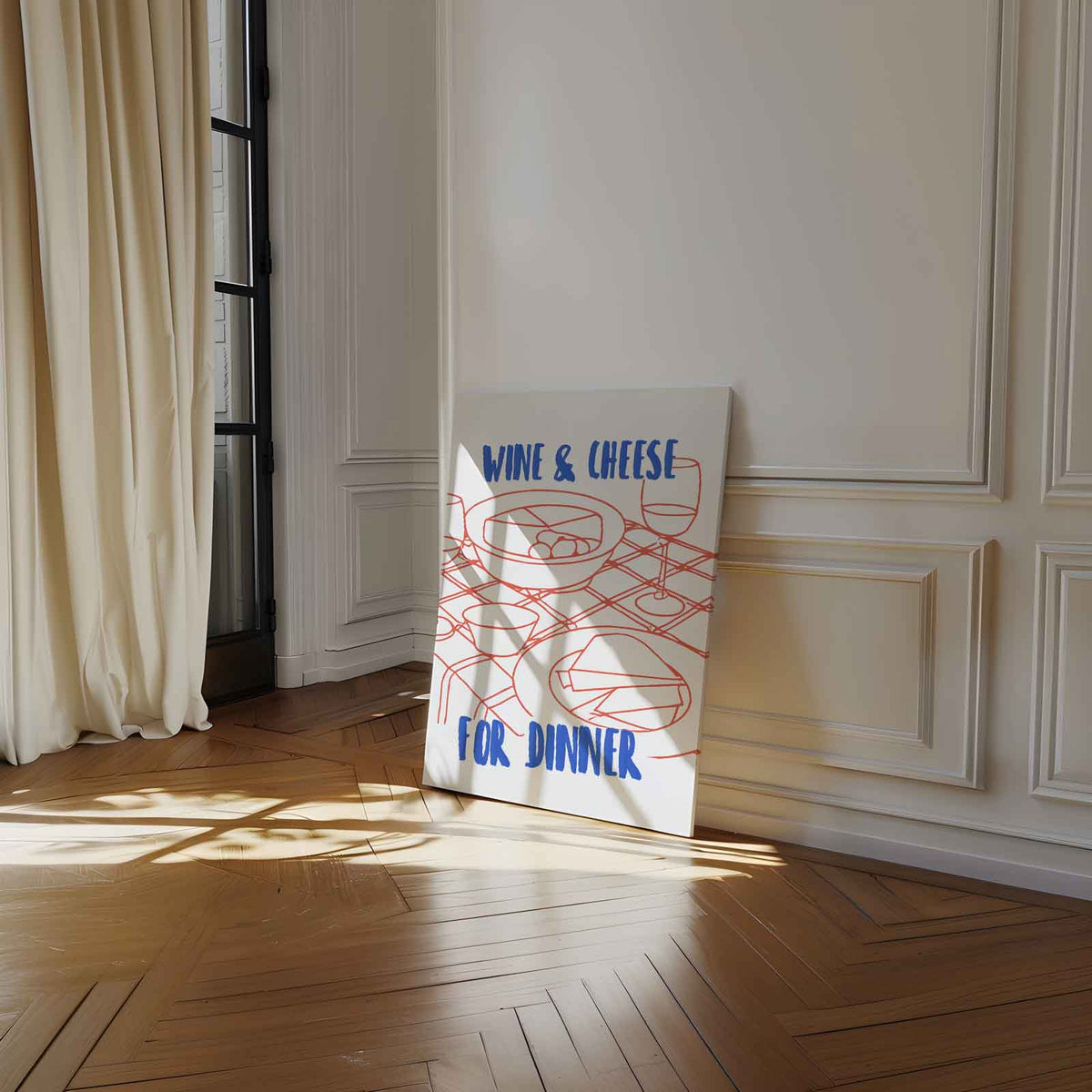 Wijn en Kaas Avond – staand kunstwerk voor modern interieur